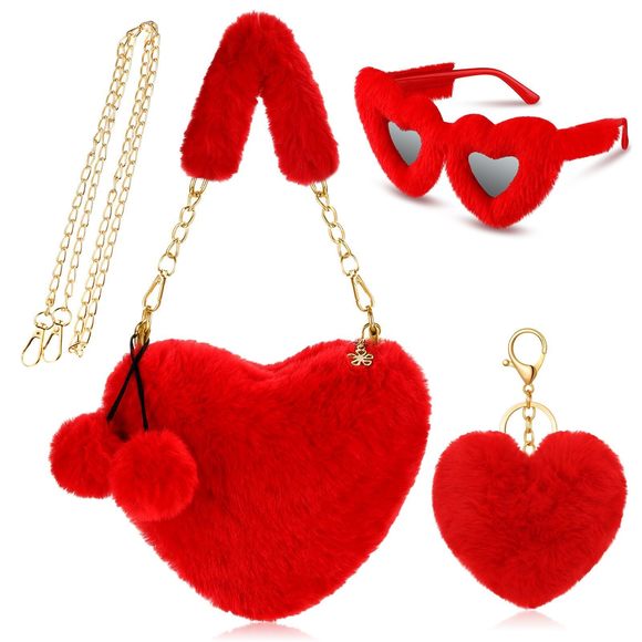3 Pcs Furry Heart Shaped Gifts Fluffy Faux Fur Crossbody Chain Shoulder Bag -_- - Picture 1 of 6